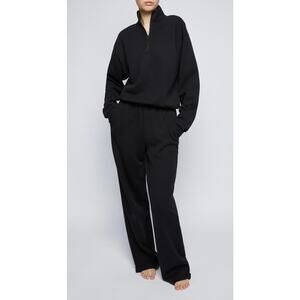 SKIMS BLACK COTTON FLEECE CLASSIC STRAIGHT LEG PANTS size XL
